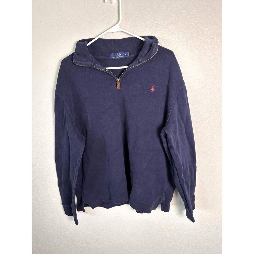Polo Ralph Lauren Quarter Zip Sweater Men XL Navy Blue Pullover Red Pony Classic